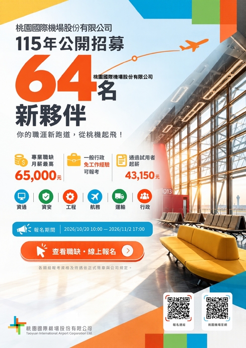 「桃園國際機場股份有限公司115年新進從業人員招募甄試」